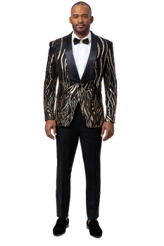 EJ Samuel Black & Gold Sequin Shawl Lapel Tuxedo Jacket