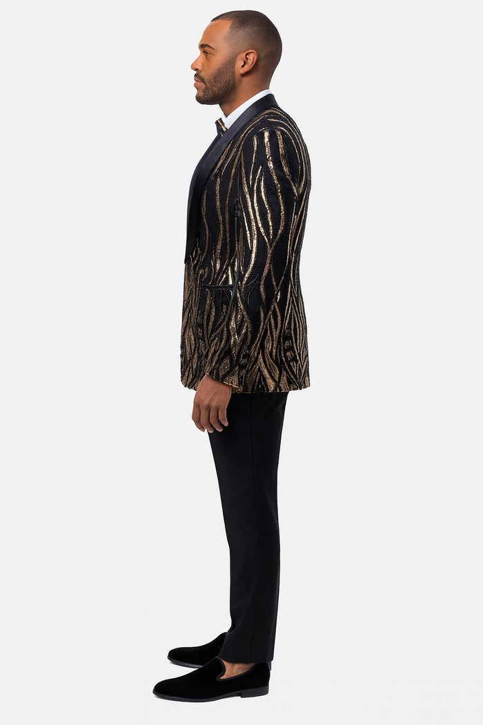 EJ Samuel Black & Gold Sequin Shawl Lapel Tuxedo Jacket - Image 3