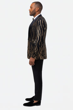 EJ Samuel Black & Gold Sequin Shawl Lapel Tuxedo Jacket - Image 3