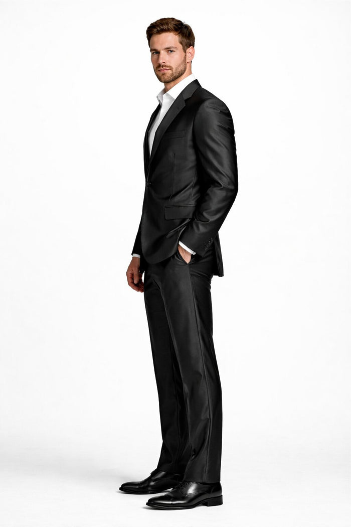 Men'S Shiny Black 2-Button Men'S Sharkskin Suit