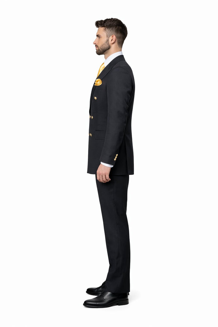 Double Breasted Slim Fit Formal Suit Modern Black Design ROSSI MAN Milano RM1101 - Image 3