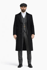 Men's Black One Chest Pocket Three Buttons Peaky Blinders Suits - Peaky Blinders Outfit + Hat (Peaky Blinders Custome)