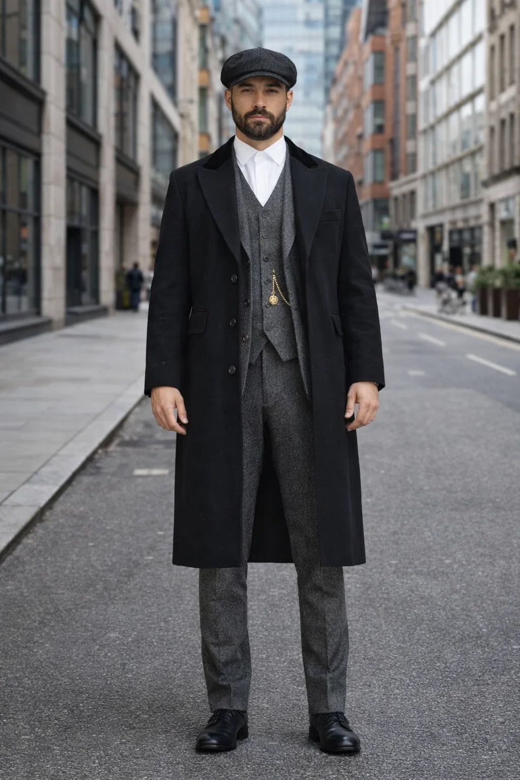Men's Black One Chest Pocket Three Buttons Peaky Blinders Suits - Peaky Blinders Outfit + Hat (Peaky Blinders Custome) - Image 4