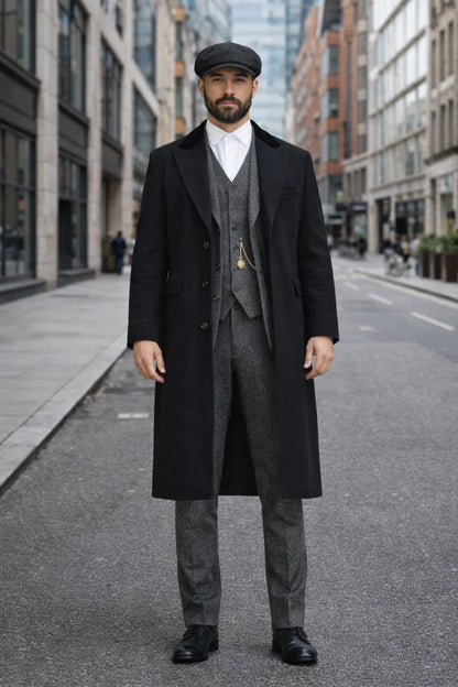 Men's Black One Chest Pocket Three Buttons Peaky Blinders Suits - Peaky Blinders Outfit + Hat (Peaky Blinders Custome) - Image 4