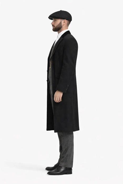 Men's Black One Chest Pocket Three Buttons Peaky Blinders Suits - Peaky Blinders Outfit + Hat (Peaky Blinders Custome)