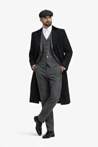 Men's Black One Chest Pocket Three Buttons Peaky Blinders Suits - Peaky Blinders Outfit + Hat (Peaky Blinders Custome) - Image 7