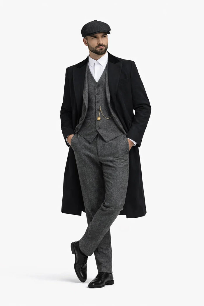 Men's Black One Chest Pocket Three Buttons Peaky Blinders Suits - Peaky Blinders Outfit + Hat (Peaky Blinders Custome) - Image 7
