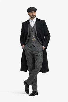 Men's Black One Chest Pocket Three Buttons Peaky Blinders Suits - Peaky Blinders Outfit + Hat (Peaky Blinders Custome) - Image 7