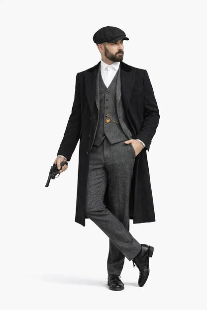 Men's Black One Chest Pocket Three Buttons Peaky Blinders Suits - Peaky Blinders Outfit + Hat (Peaky Blinders Custome) - Image 8