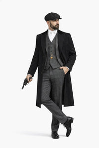 Men's Black One Chest Pocket Three Buttons Peaky Blinders Suits - Peaky Blinders Outfit + Hat (Peaky Blinders Custome)