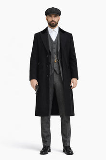 Men's Black One Chest Pocket Three Buttons Peaky Blinders Suits - Peaky Blinders Outfit + Hat (Peaky Blinders Custome)