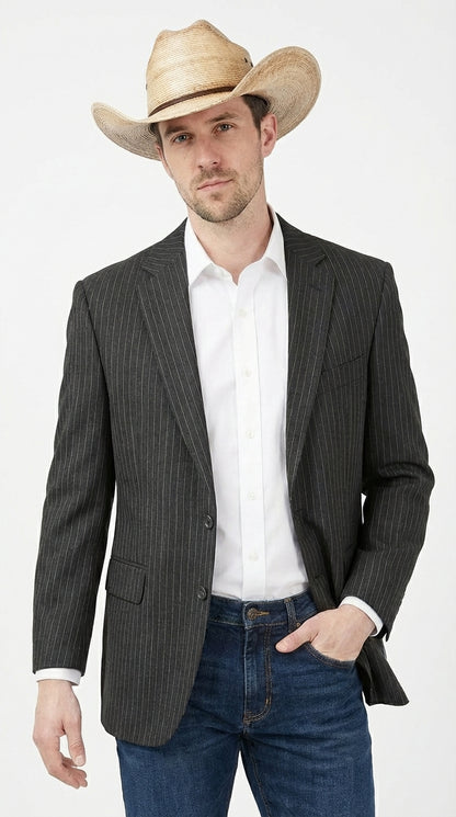 34 Mens Black Pinstripe Western Blazer – Classic Cowboy Style Jacket for Business, Formal and Smart Casual Wear
