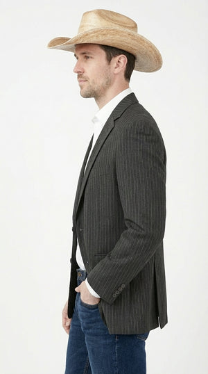 Mens Black Pinstripe Western Blazer – Classic Cowboy Style Jacket for Business, Formal and Smart Casual Wear