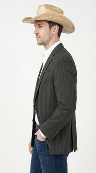 Mens Black Pinstripe Western Blazer – Classic Cowboy Style Jacket for Business, Formal and Smart Casual Wear
