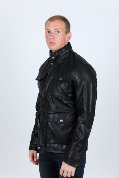 Mens Black Platini Western Leather Jacket - Vintage Cowboy Style