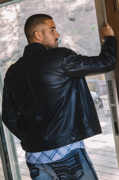 Mens Black Platini Western Leather Jackets - Vintage Cowboy Style