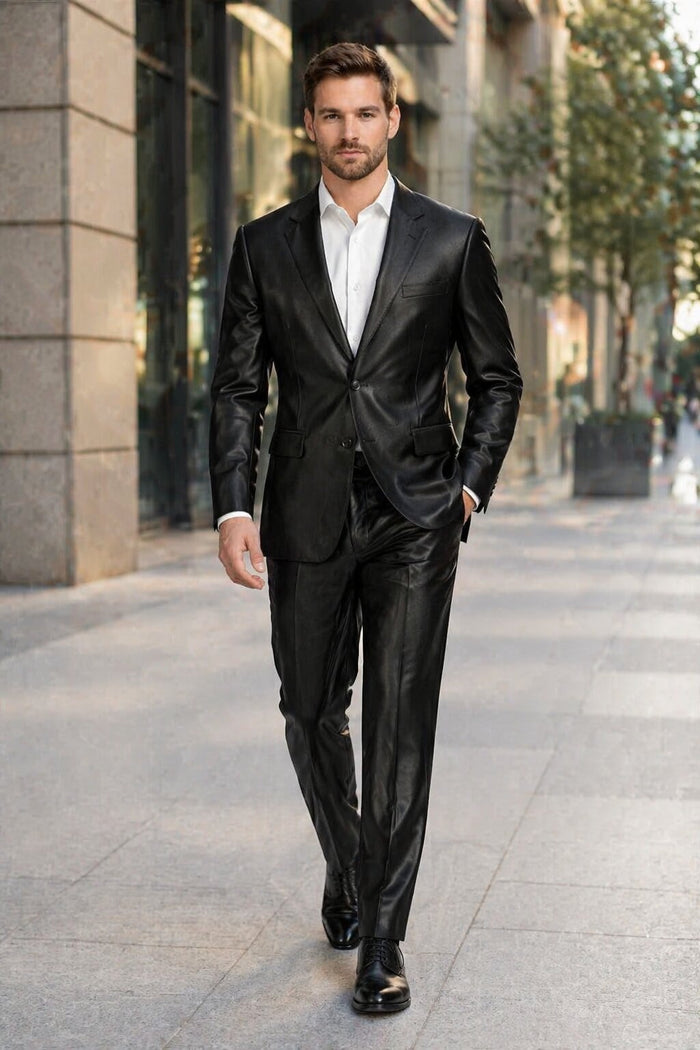 Men'S Shiny Black 2-Button Men'S Sharkskin Suit