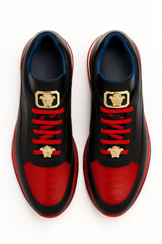 Belvedere Flash Men's Black & Red Ostrich-Calf Sneakers - Image 3