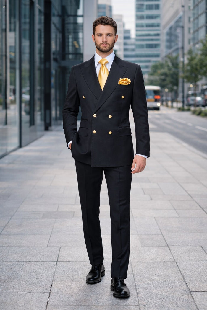 Double Breasted Slim Fit Formal Suit Modern Black Design ROSSI MAN Milano RM1101 - Image 7