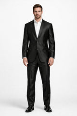 Men'S Shiny Black 2-Button Men'S Sharkskin Suit
