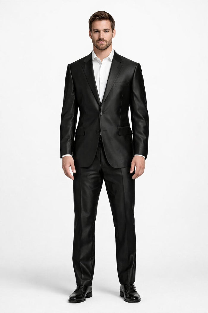 Men'S Shiny Black 2-Button Men'S Sharkskin Suit
