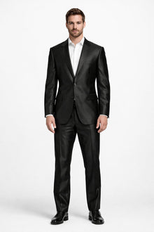 Men'S Shiny Black 2-Button Men'S Sharkskin Suit