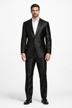 Men'S Shiny Black 2-Button Men'S Sharkskin Suit