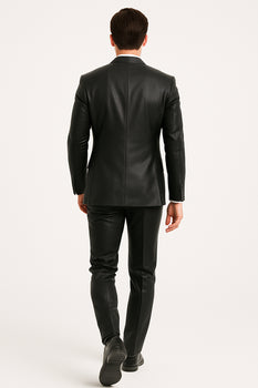 Mens Black Slim Fit Faux Leather Suit – 1 Button Notch Lapel - Image 7
