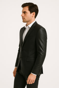 Mens Black Slim Fit Faux Leather Suit – 1 Button Notch Lapel - Image 13