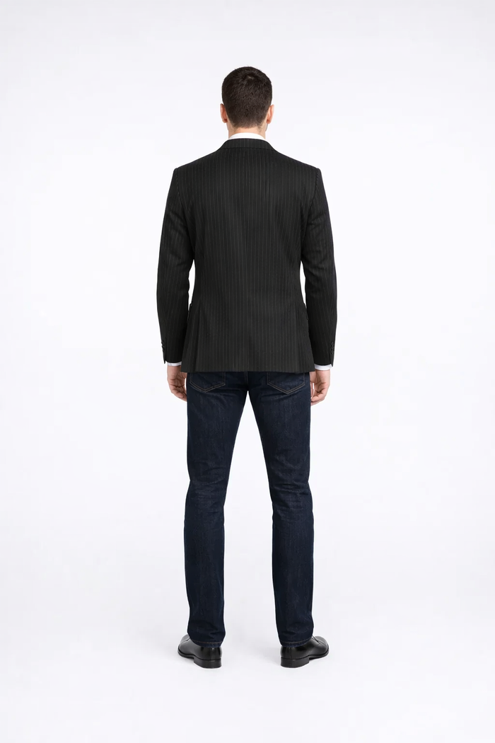 Men'S Black Stripe - Pinstripe Slim Fit Blazer - Image 2