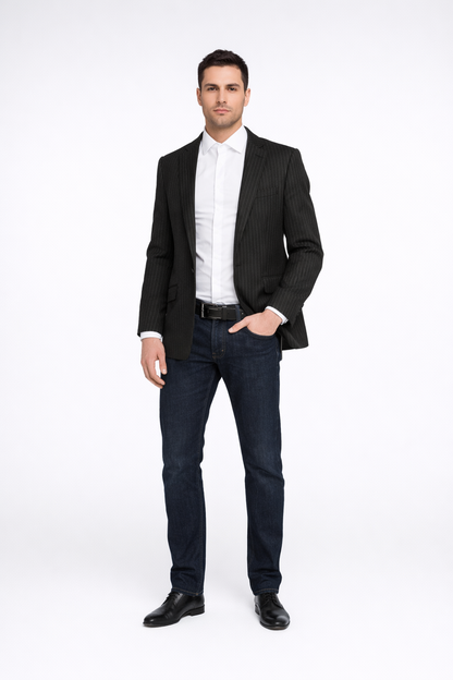 Men'S Black Stripe - Pinstripe Slim Fit Blazer