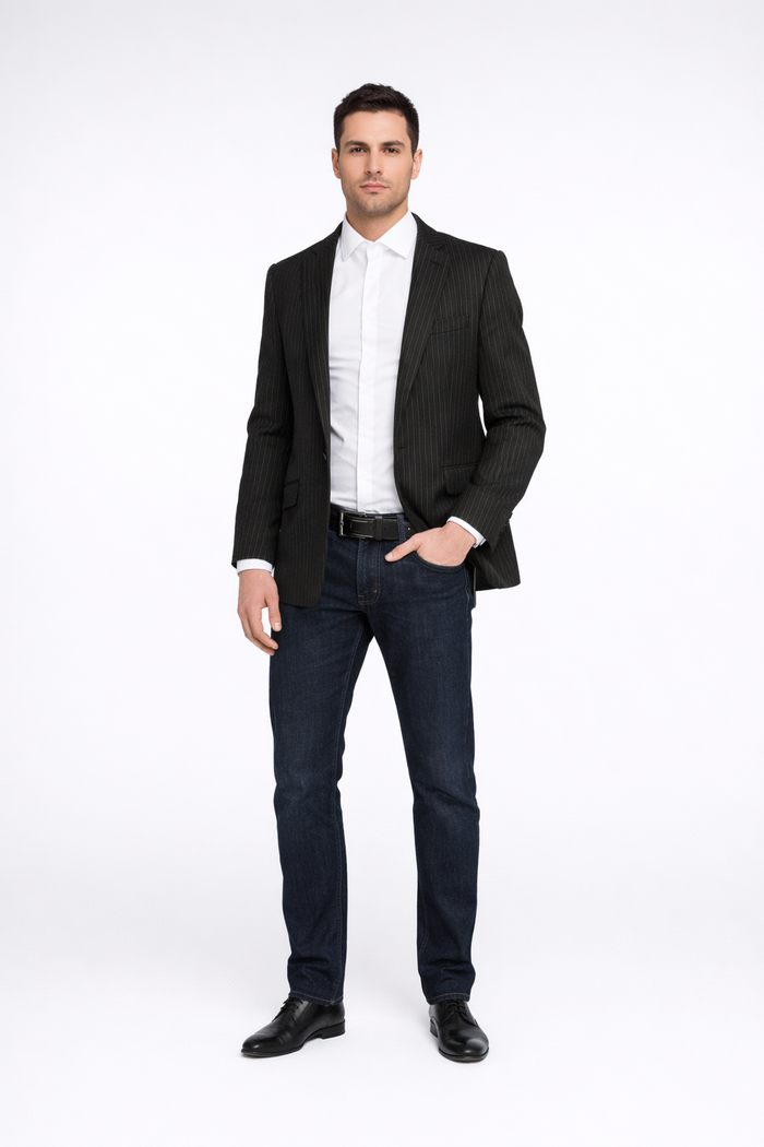Men'S Black Stripe - Pinstripe Slim Fit Blazer