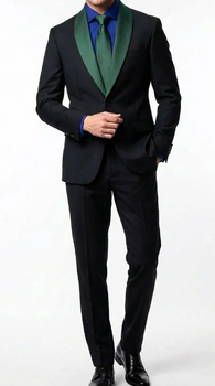 Mens Black Suit with Purple Lapel – Elegant Formal Tuxedo Style Suit for Wedding, Prom, Party and Evening Wear