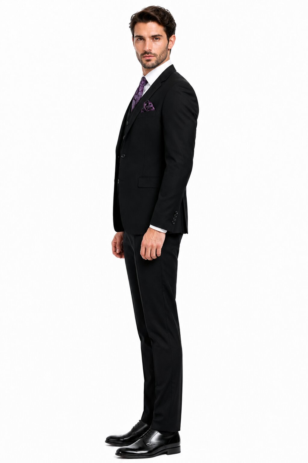 Mens 2 Button  Vested Wool Suit in Eggplant Modern Fit
