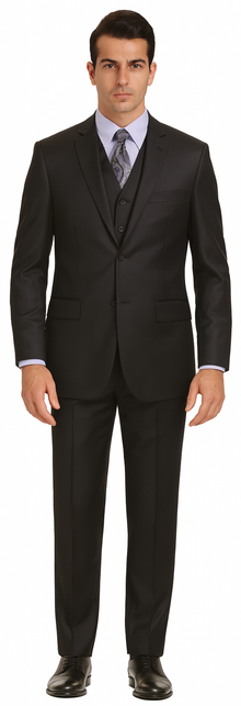 Vitali Brand Suits - Men's Black Ultra fine Super fine poly blend Vested Suit