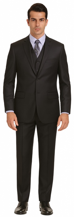 Men's Black Ultra fine Super fine poly blend Vested Suit