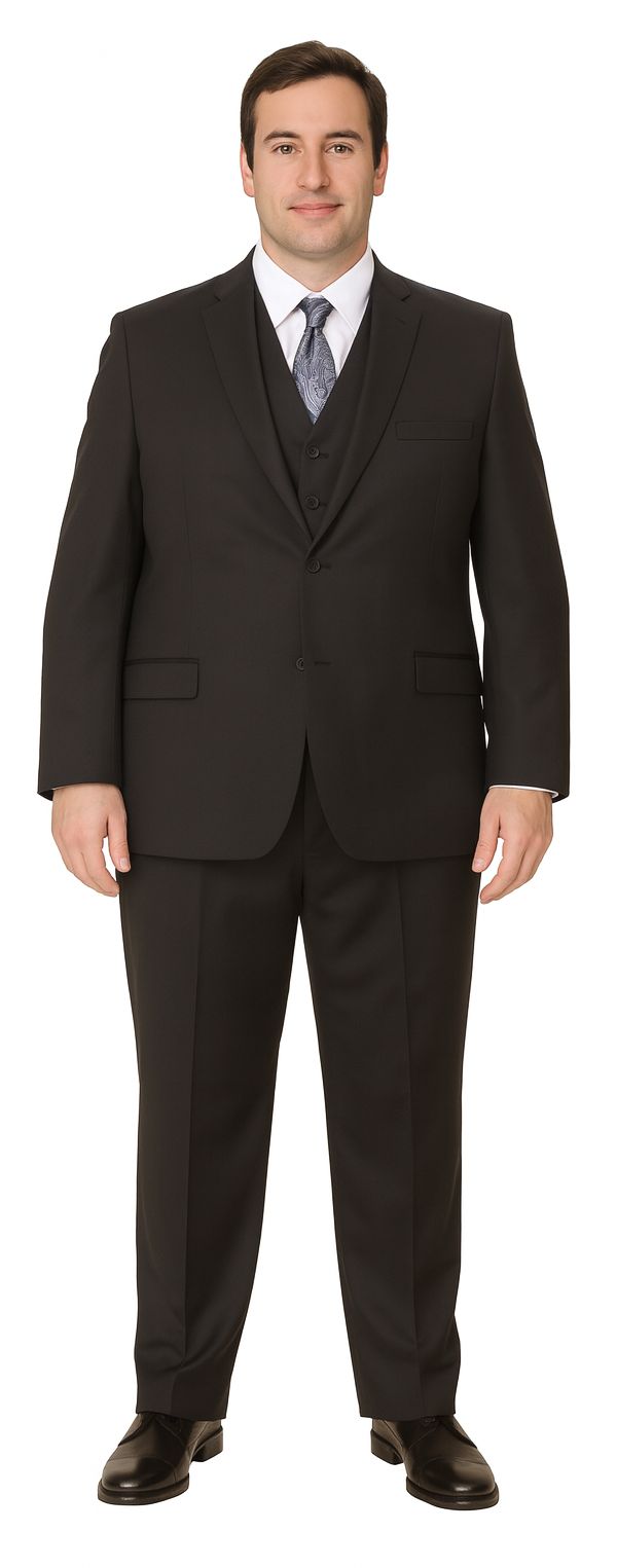 Vitali Brand Suits - Men's Black Ultra fine Super fine poly blend Vested Suit