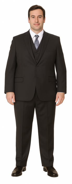 Vitali Brand Suits - Men's Black Ultra fine Super fine poly blend Vested Suit