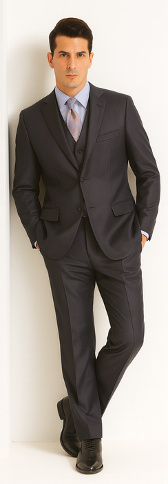 Men's Black Ultra fine Super fine poly blend Vested Suit
