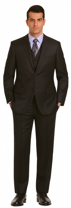 Men's Black Ultra fine Super fine poly blend Vested Suit