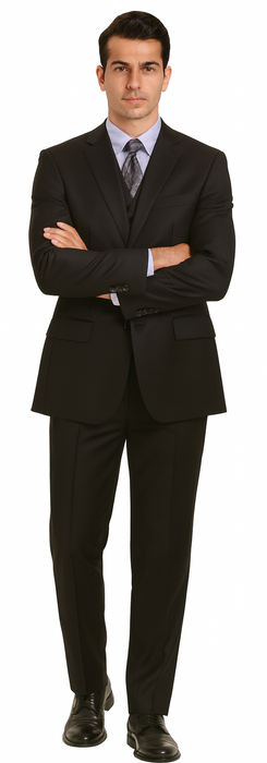 Men's Black Ultra fine Super fine poly blend Vested Suit