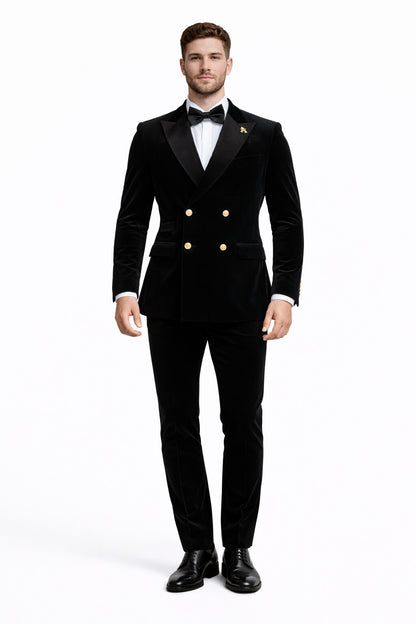 Mens Velvet Suit - Slim Fit Double Breasted Suit Blazer and Pants - Green