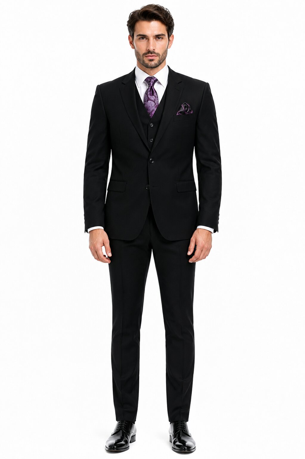 Mens 2 Button  Vested Wool Suit in Eggplant Modern Fit
