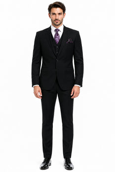 Mens 2 Button Modern Fit Vested Wool Suit in Eggplant