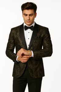Men'S Black/Gold Polyester Slim Fit Blazer - Image 3