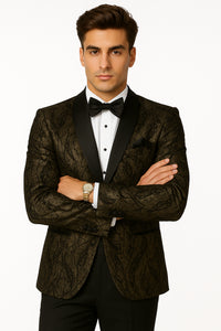 Men'S Black/Gold Polyester Slim Fit Blazer - Image 4