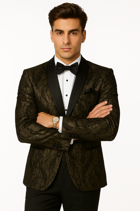 Men'S Black/Gold Polyester Slim Fit Blazer