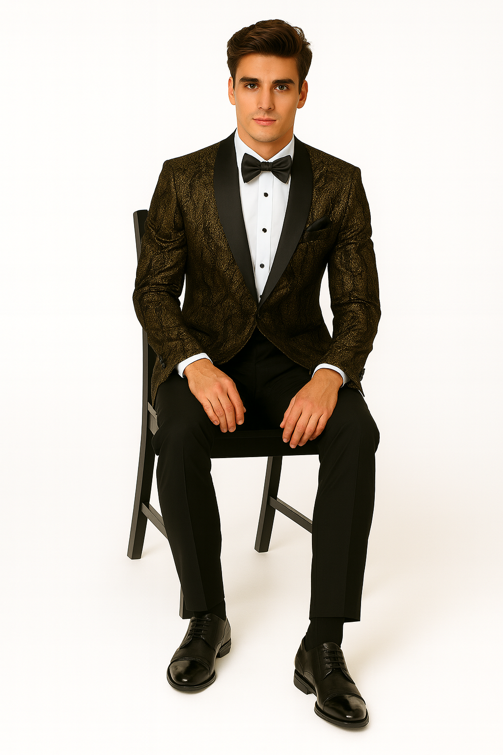 Men'S Black/Gold Polyester Slim Fit Blazer - Image 5