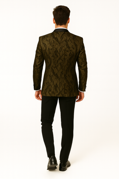 Men'S Black/Gold Polyester Slim Fit Blazer - Image 2
