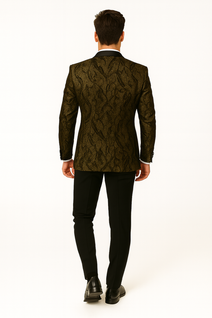 Men'S Black/Gold Polyester Slim Fit Blazer - Image 2